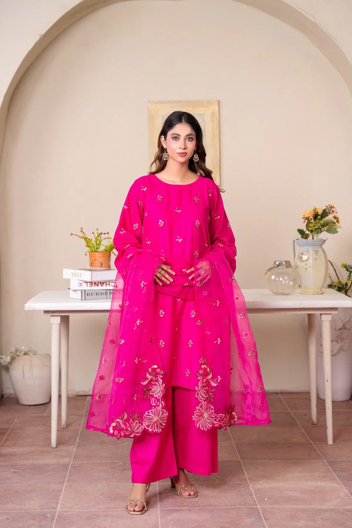 Pink Rose – Cotton 3PC Suit