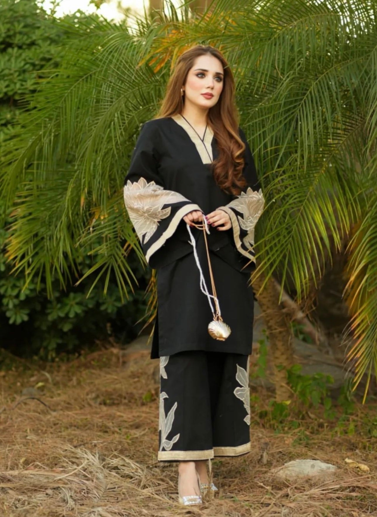 Almond Plazzo Black – Stitched 2PCS