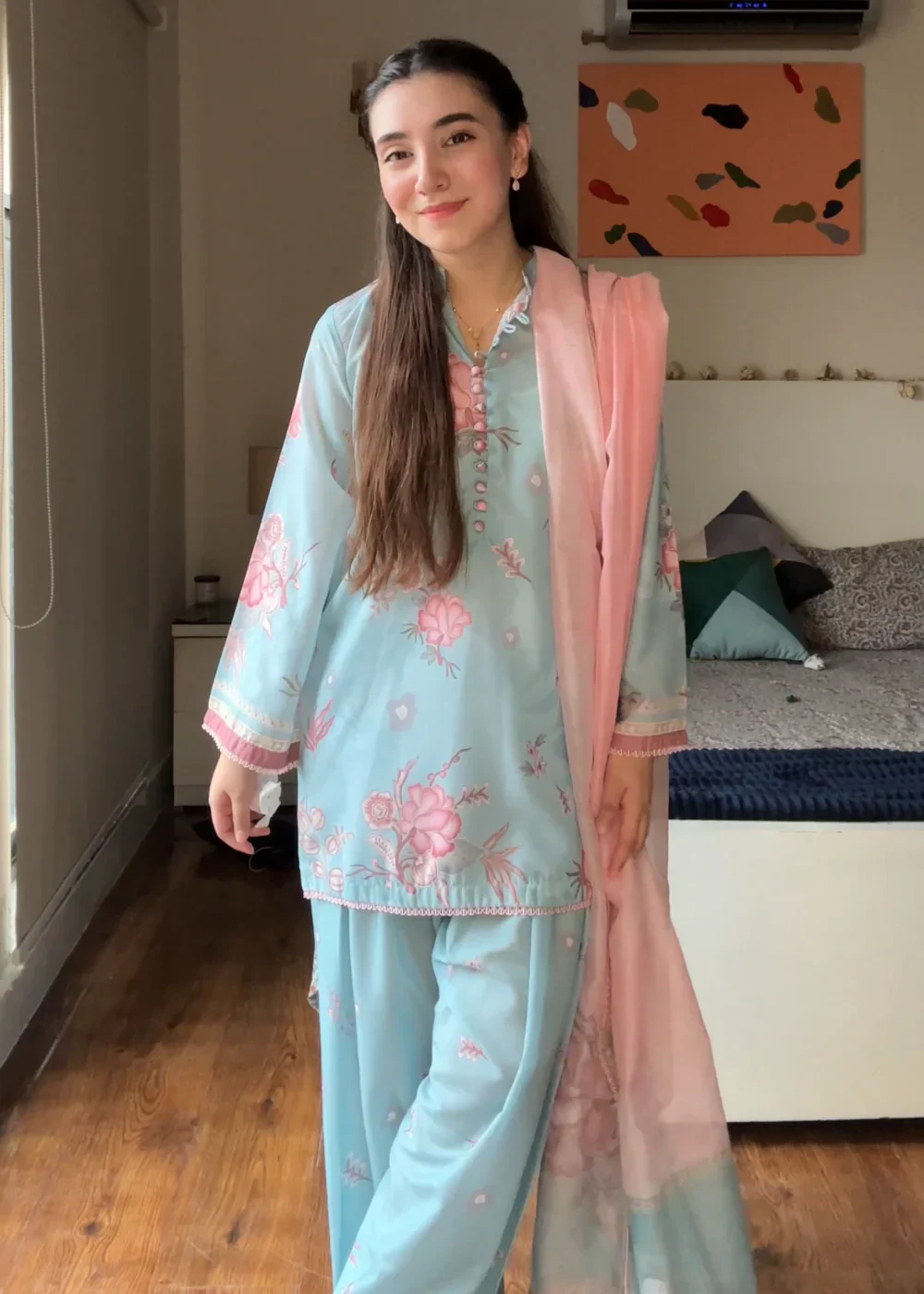 Skyveil Flora – Printed 3PC Farshi Set