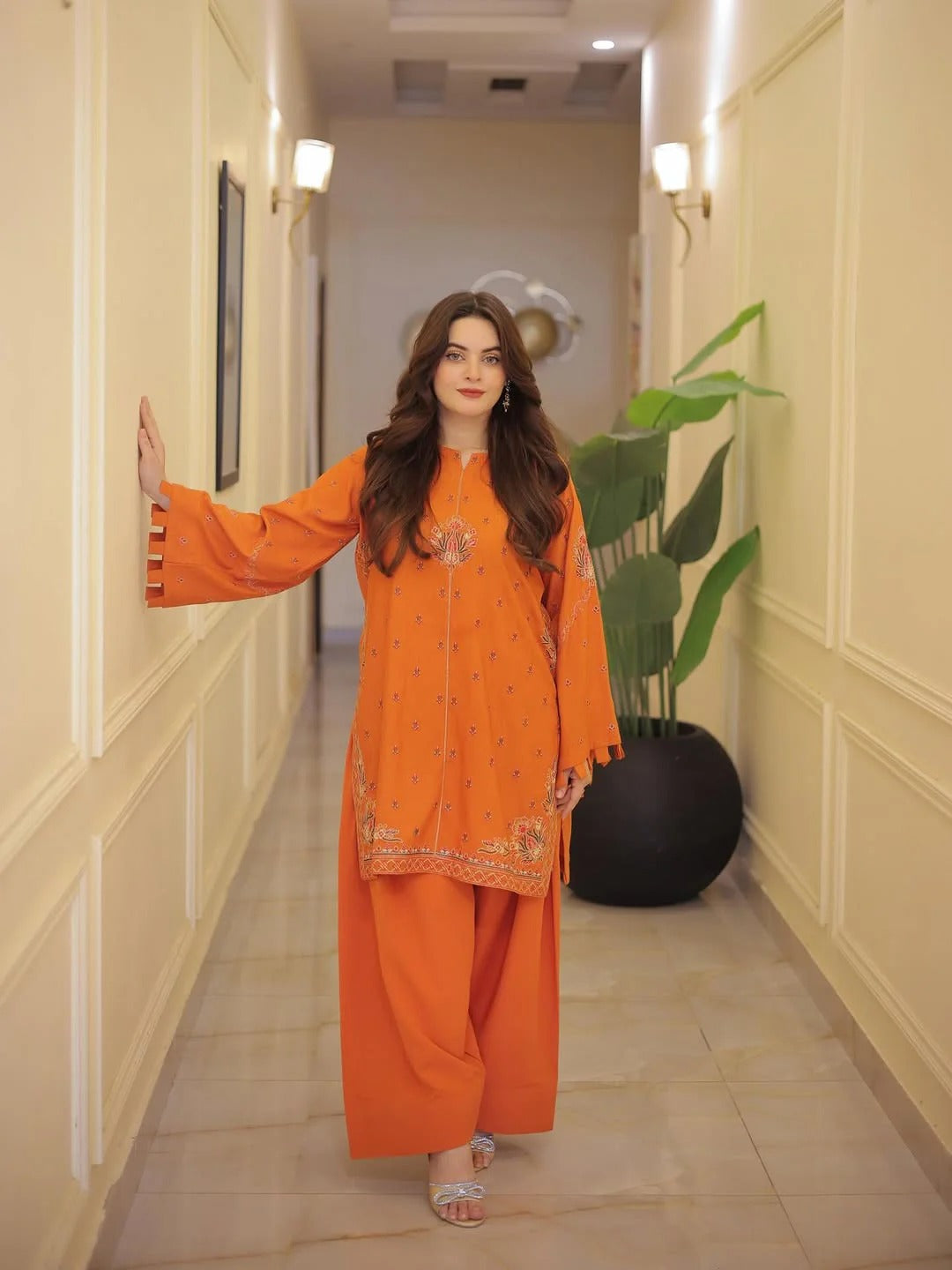 Olaaa Rust – Embroidered Farshi Shalwar 2-Piece Set