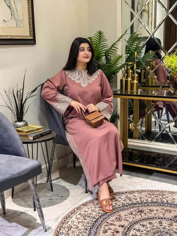 Rukhsaar by Durmaan – Embroidered Stone Linen 2-Piece Set