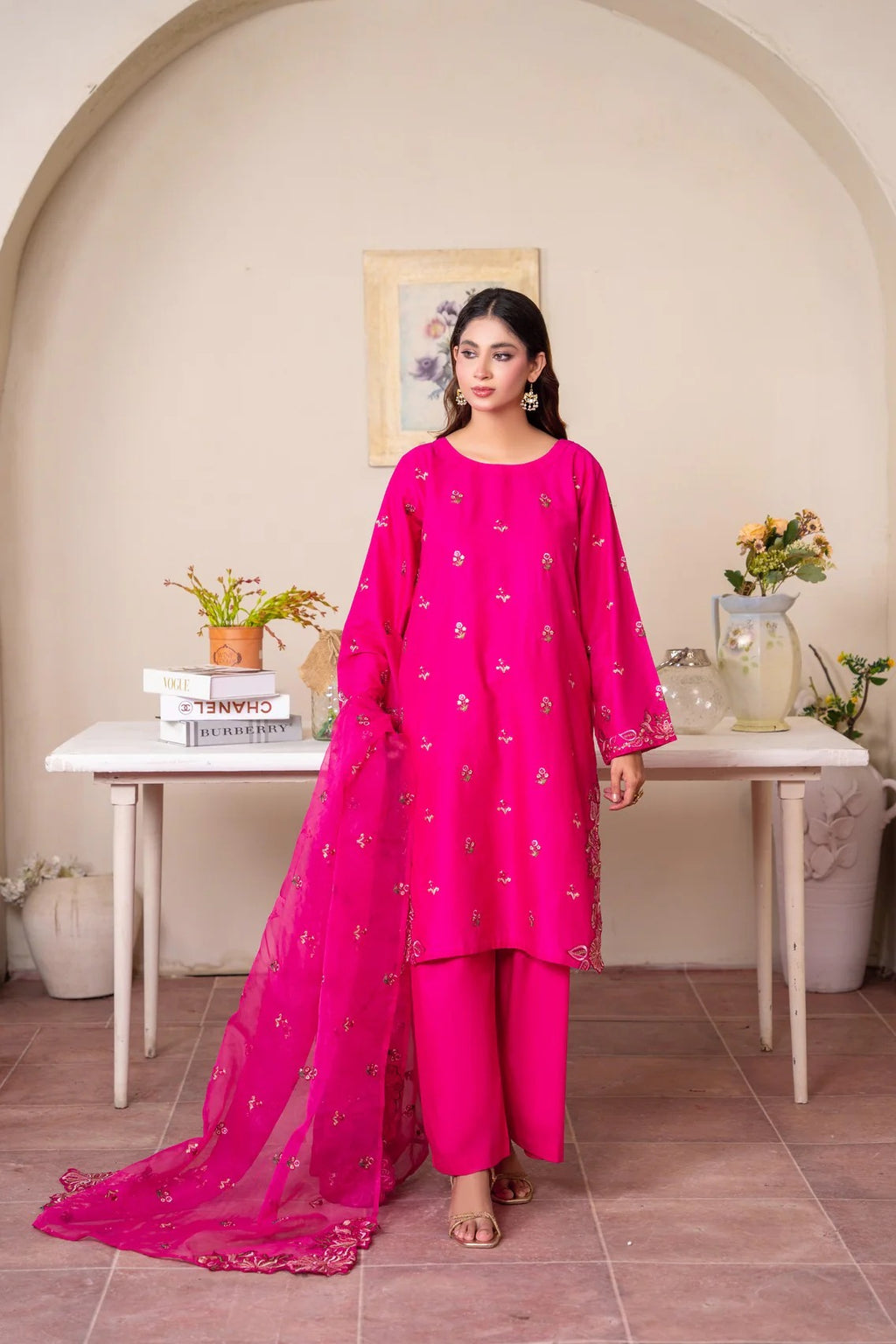 Pink Rose – Cotton 3PC Suit