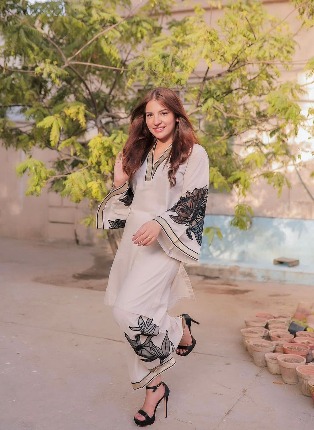 Almond Plazzo – Stitched 2PCS