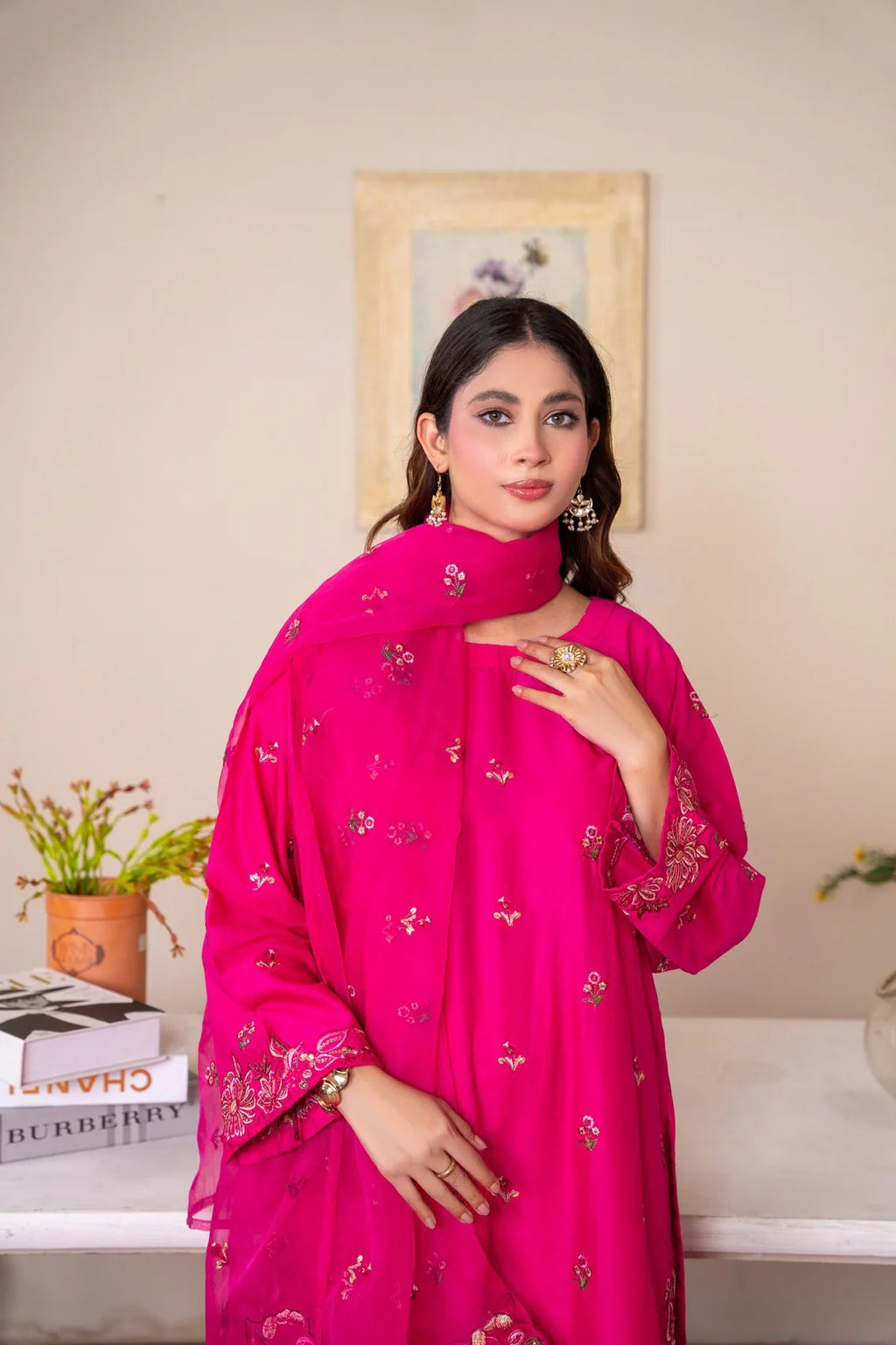 Pink Rose – Cotton 3PC Suit