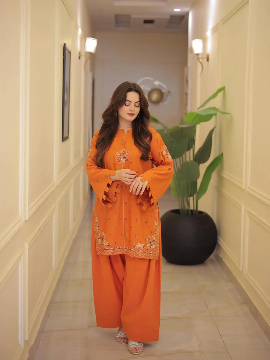 Olaaa Rust – Embroidered Farshi Shalwar 2-Piece Set