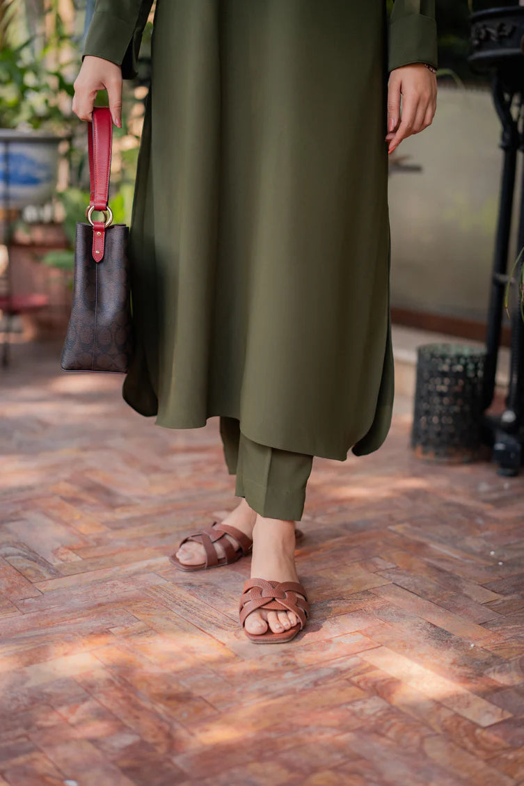 Elegant Olive Green Linen 2-Piece Set