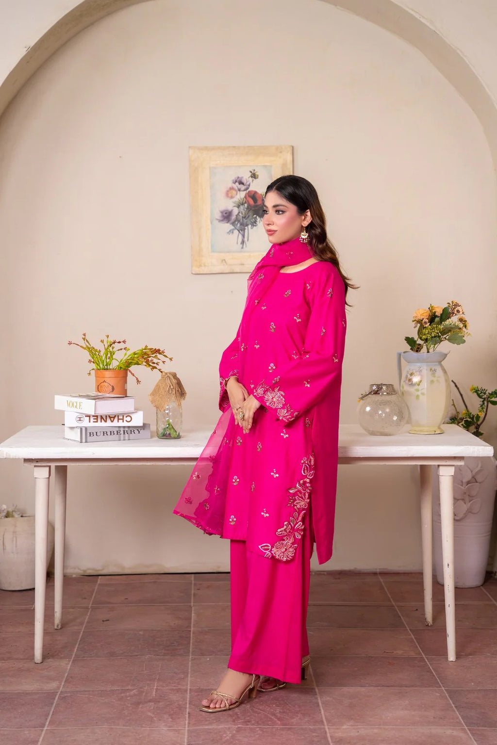 Pink Rose – Cotton 3PC Suit
