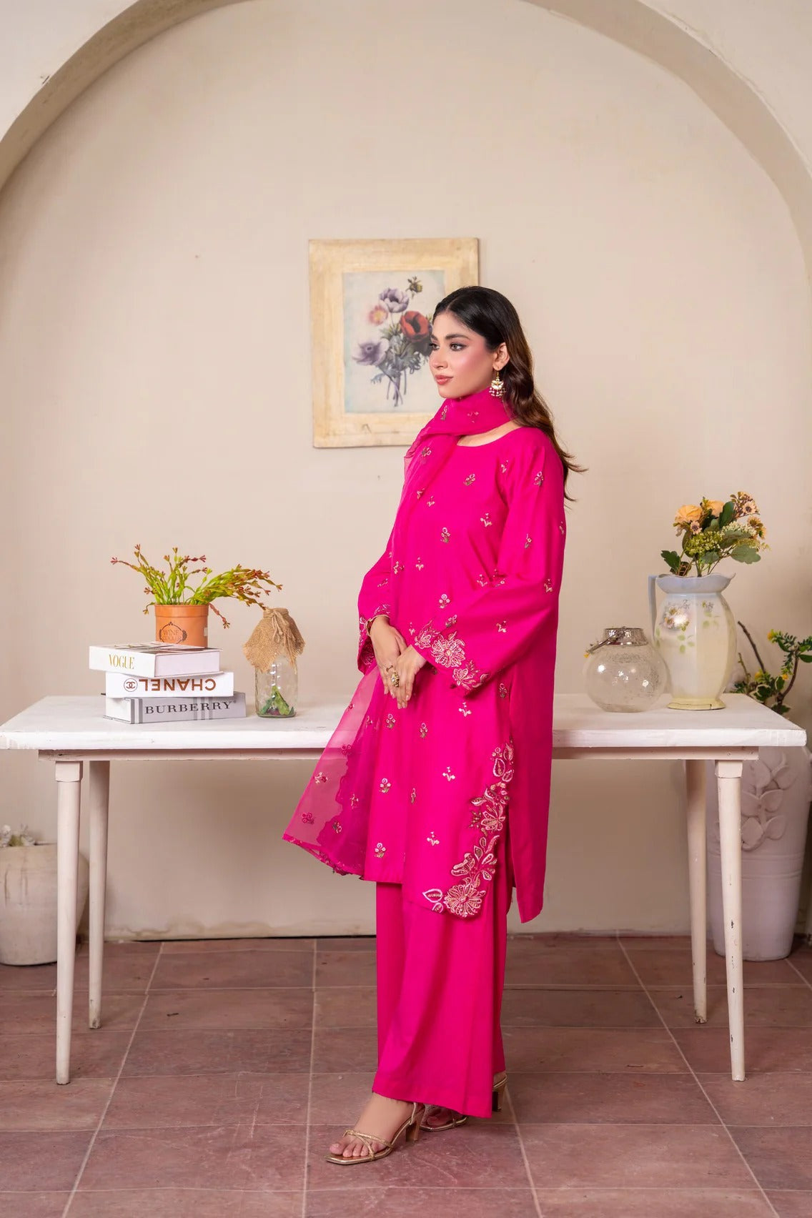 Pink Rose – Cotton 3PC Suit